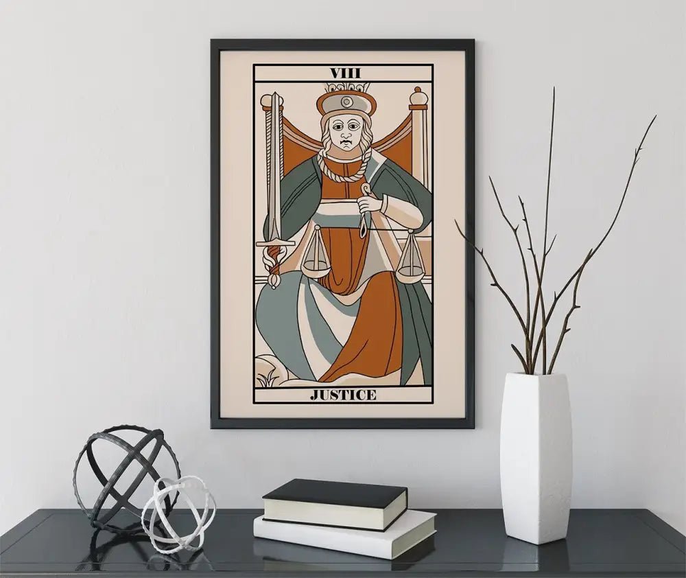 Justice Tarot De Marseille Card Print Neutral Vibes Poster For Elegant Home Decor by My Store