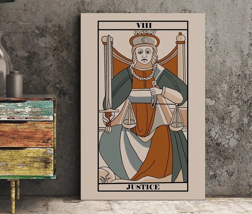 Justice Tarot De Marseille Card Print Neutral Vibes Poster For Elegant Home Decor by My Store