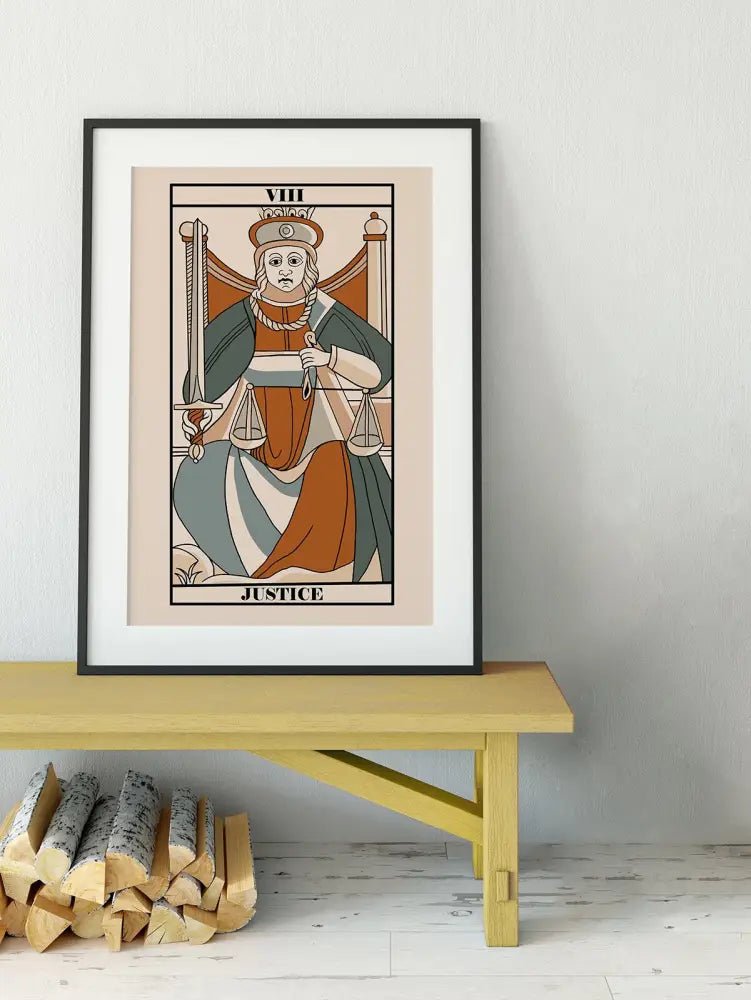 Justice Tarot De Marseille Card Print Neutral Vibes Poster For Elegant Home Decor by My Store