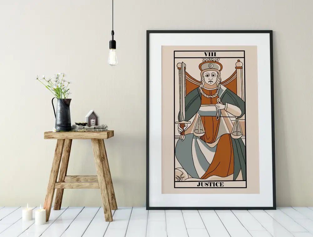 Justice Tarot De Marseille Card Print Neutral Vibes Poster For Elegant Home Decor by My Store