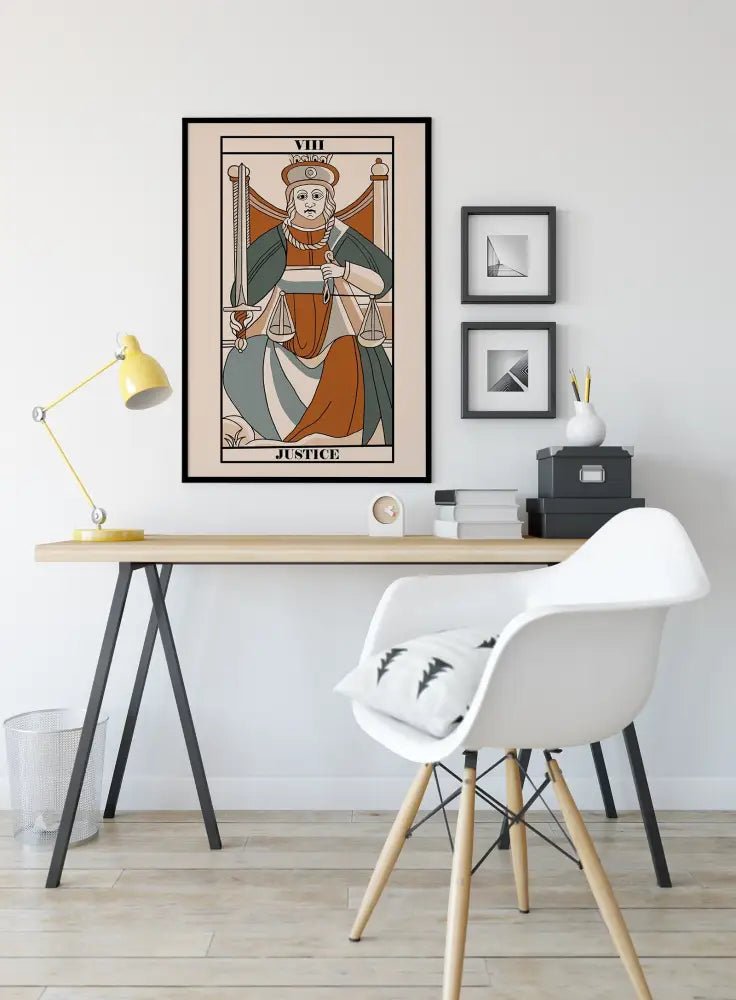 Justice Tarot De Marseille Card Print Neutral Vibes Poster For Elegant Home Decor by My Store
