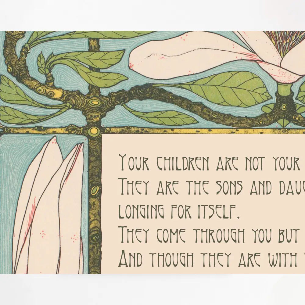 Kahlil Gibran On Children Poem Print Green Beige Poster by DesignBohemian