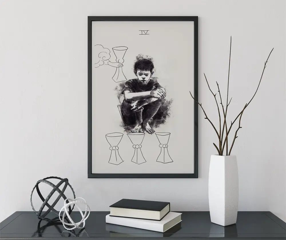 Kickstarter Exclusive 4 of Cups Tarot Card Print From the Green Menagerie Tarot Art by My Store