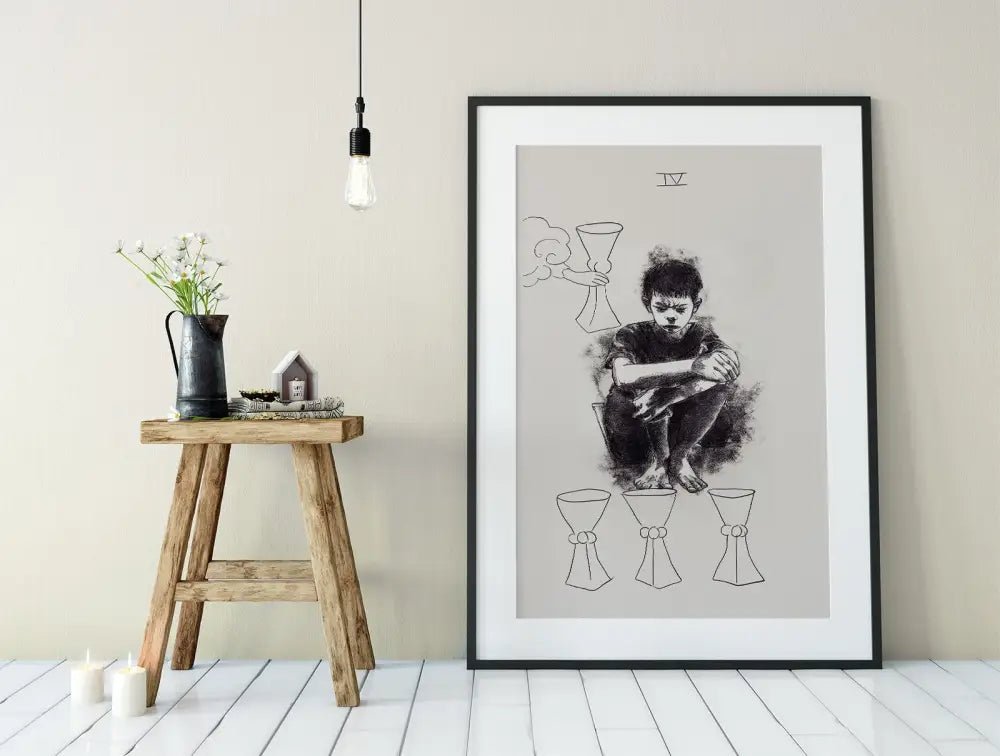Kickstarter Exclusive 4 of Cups Tarot Card Print From the Green Menagerie Tarot Art by My Store