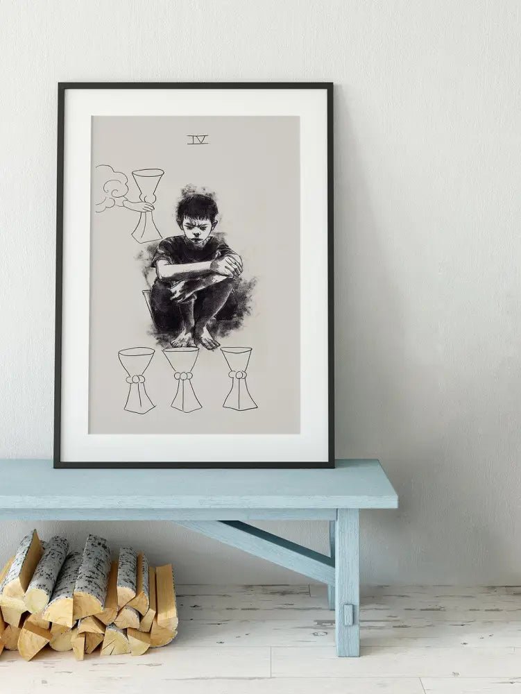 Kickstarter Exclusive 4 of Cups Tarot Card Print From the Green Menagerie Tarot Art by My Store