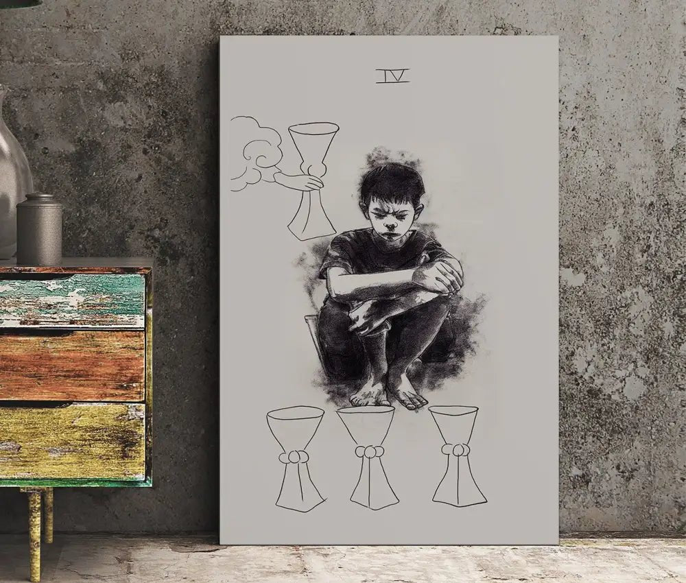 Kickstarter Exclusive 4 of Cups Tarot Card Print From the Green Menagerie Tarot Art by My Store