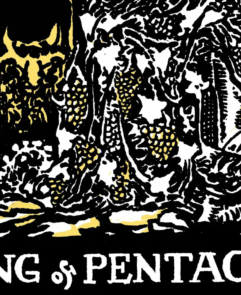 King Of Pentacles Tarot Card Print Poster In Black White Yellow For Elegant Space Decor by My Store