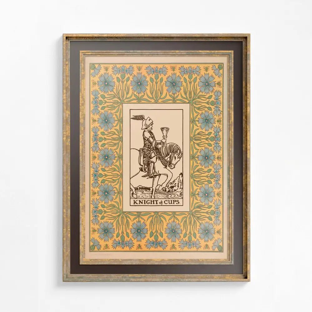 Knight of Cups Tarot Print Floral Nouveau Vintage Art Blue Yellow by DesignBohemian