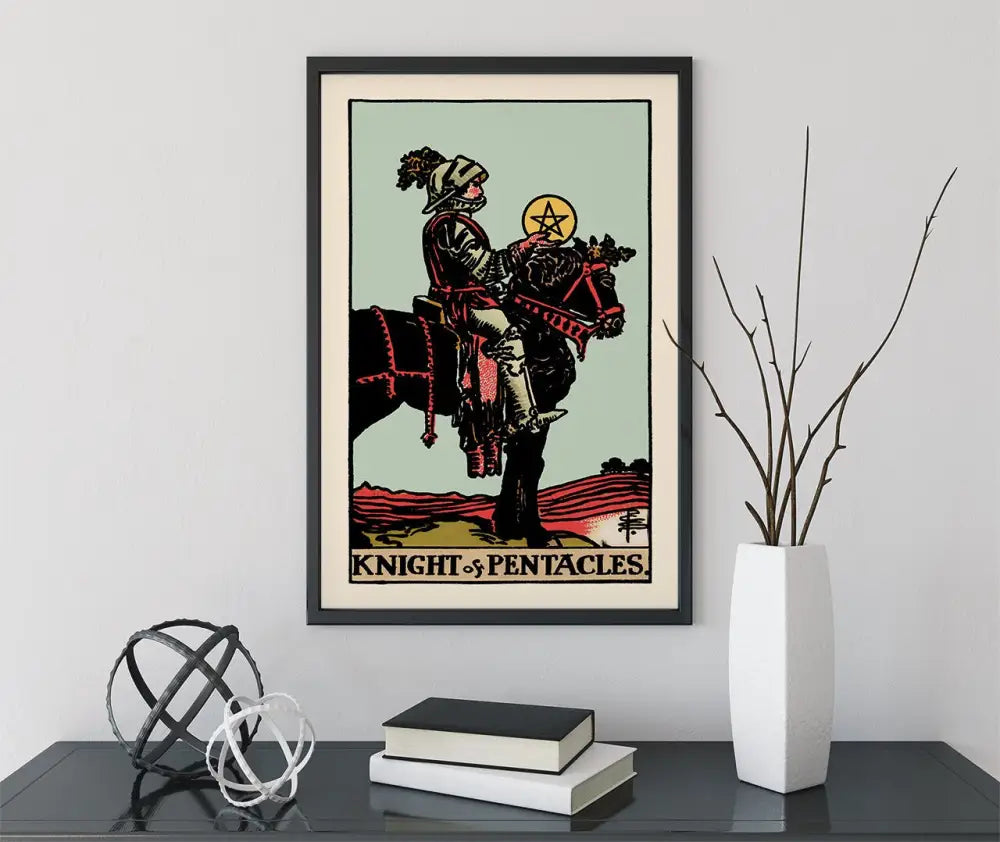 Knight of Pentacles Tarot Card Print Blue Sky Poster Unframed Elegant Wall Art for Home Office by My Store