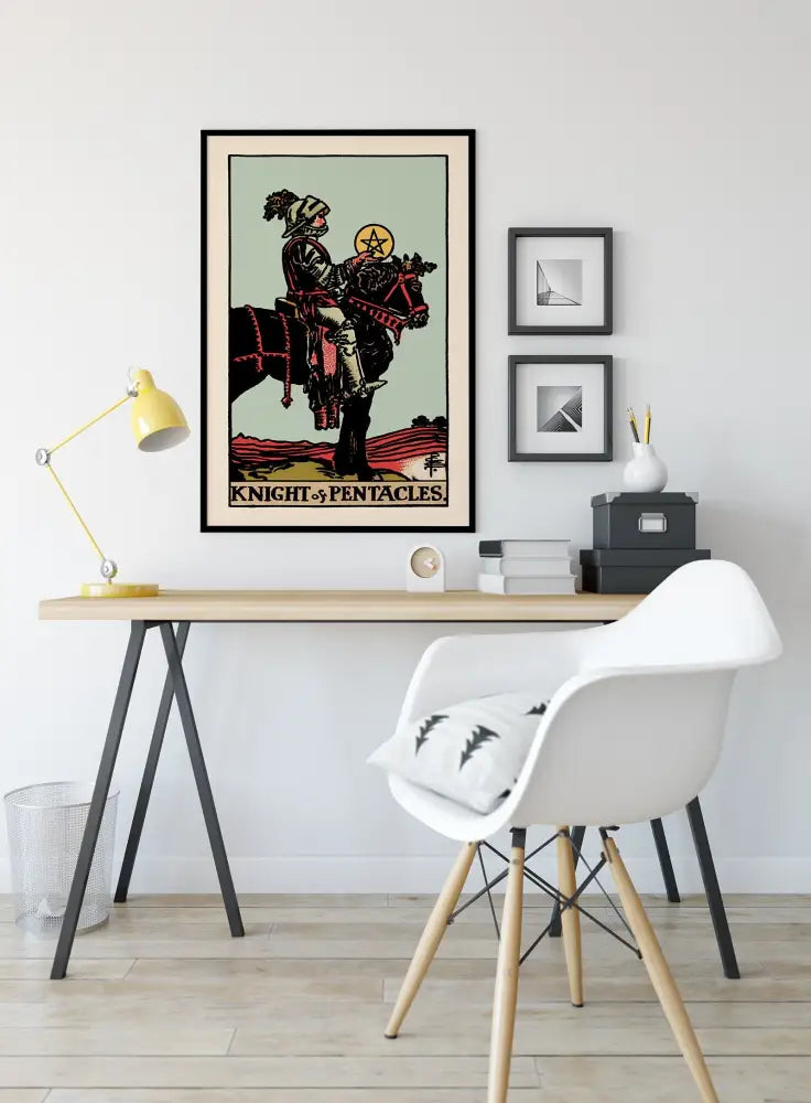 Knight of Pentacles Tarot Card Print Blue Sky Poster Unframed Elegant Wall Art for Home Office by My Store