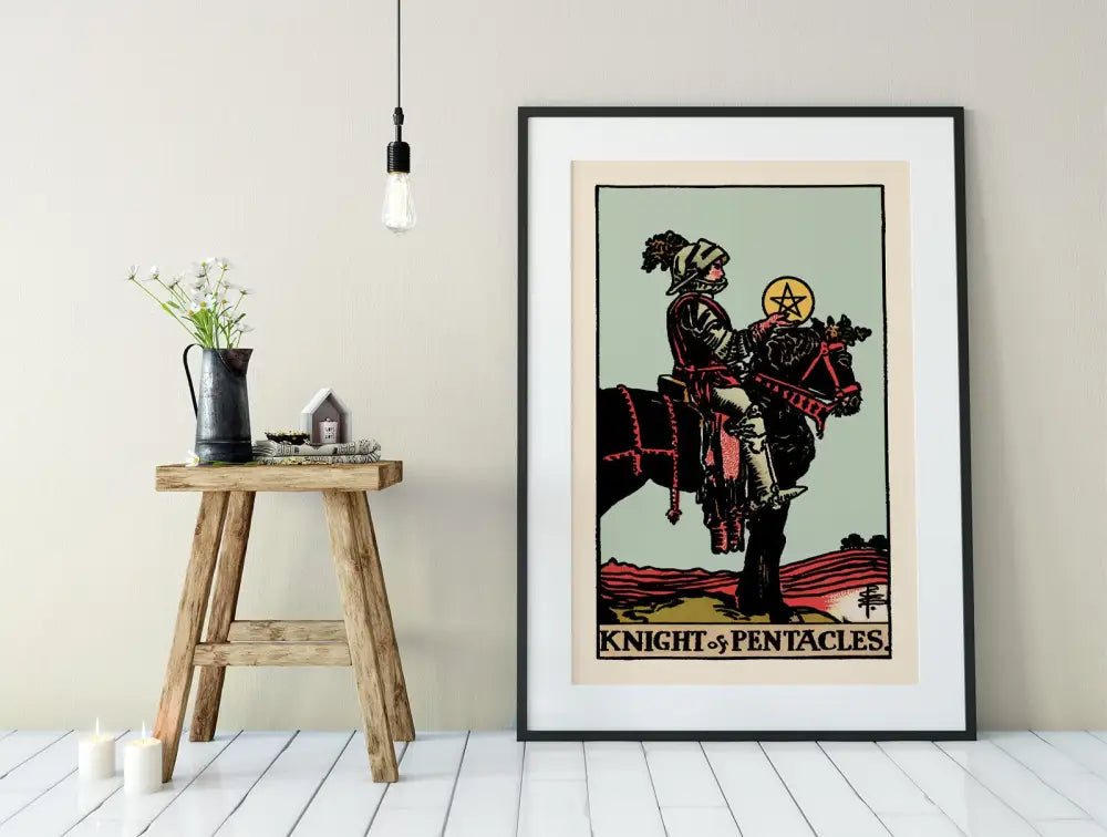 Knight of Pentacles Tarot Card Print Blue Sky Poster Unframed Elegant Wall Art for Home Office by My Store