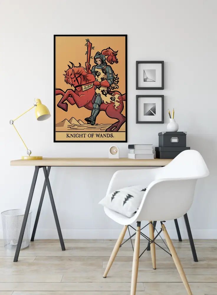 Knight Of Wands Tarot Card Print From Green Menagerie Deck Elegant Art Poster Edition by My Store