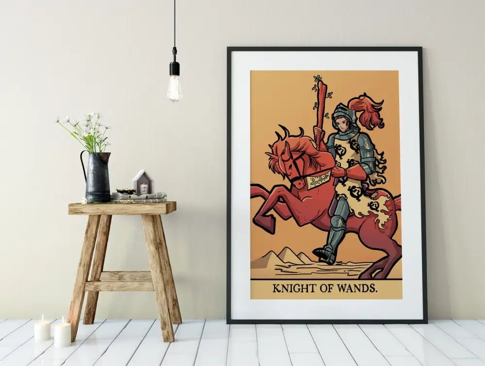 Knight Of Wands Tarot Card Print From Green Menagerie Deck Elegant Art Poster Edition by My Store