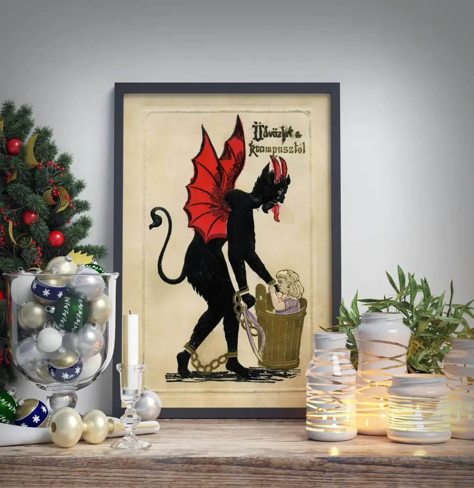 Krampus Christmas Card Poster No Frame Mischievous Holiday Krampus Print For Festive Decor by My Store