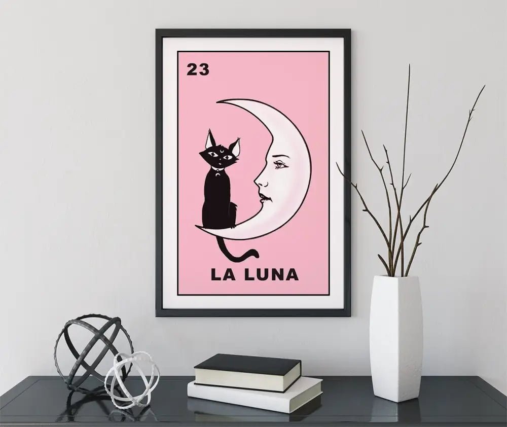La Luna Cartoon Cat Moon Pink Art Print No Frame Wall Decor For Nurseries And Living Rooms by My Store