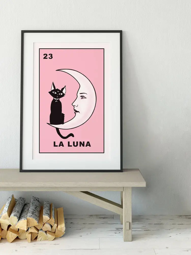 La Luna Cartoon Cat Moon Pink Art Print No Frame Wall Decor For Nurseries And Living Rooms by My Store