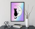 La Luna Cat Moon Pastel Goth Print No Frame Art by My Store