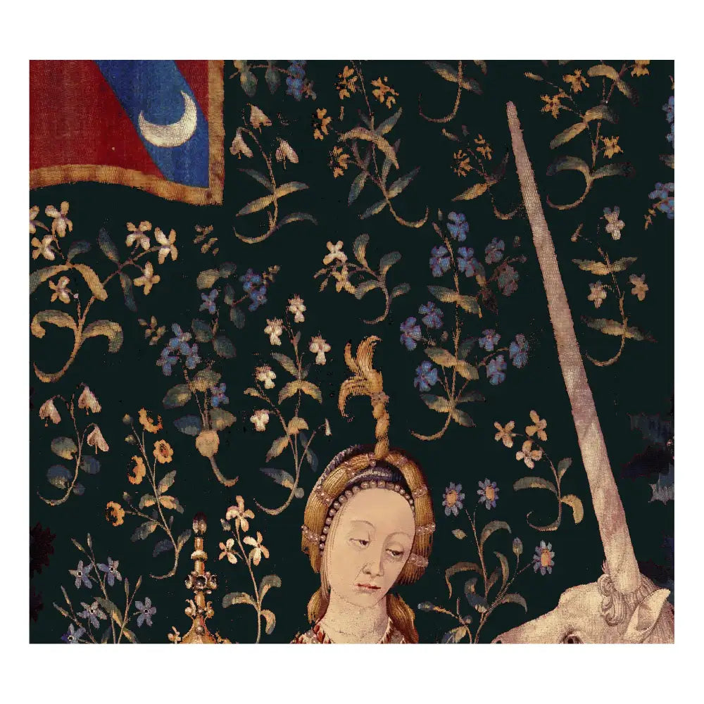 Lady With Unicorn Tapestry: Maroon & Dark Green - Raphael Art by DesignBohemian
