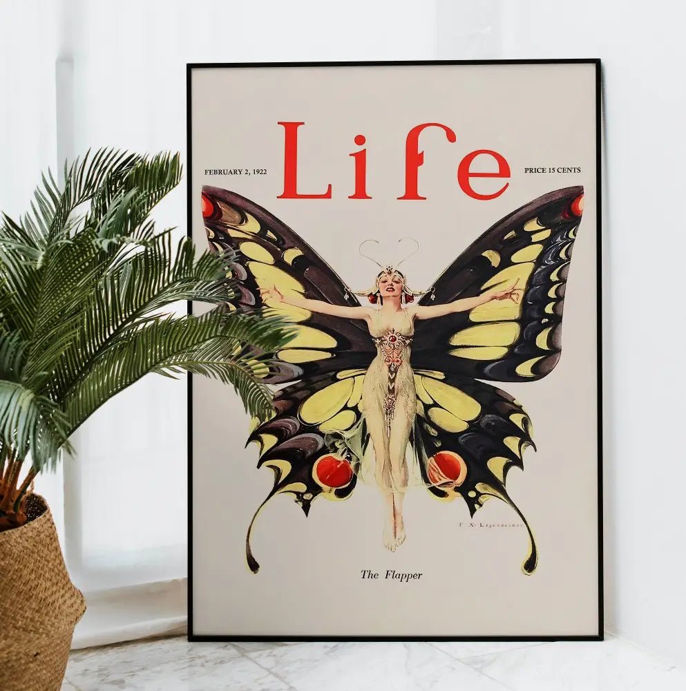 Life Magazine Flapper Print Butterfly Lady Poster Art Large Bohemian Elegant Wall Decor by My Store