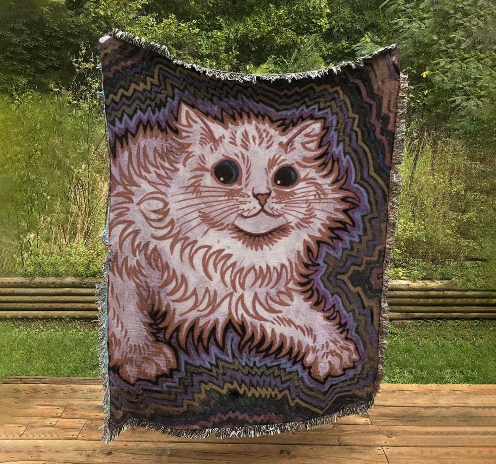 Louis Wain Cat Woven Blanket Tapestry Throw Featuring Cat Illustration Crafted In USA Jacquard Cotton by DesignBohemian