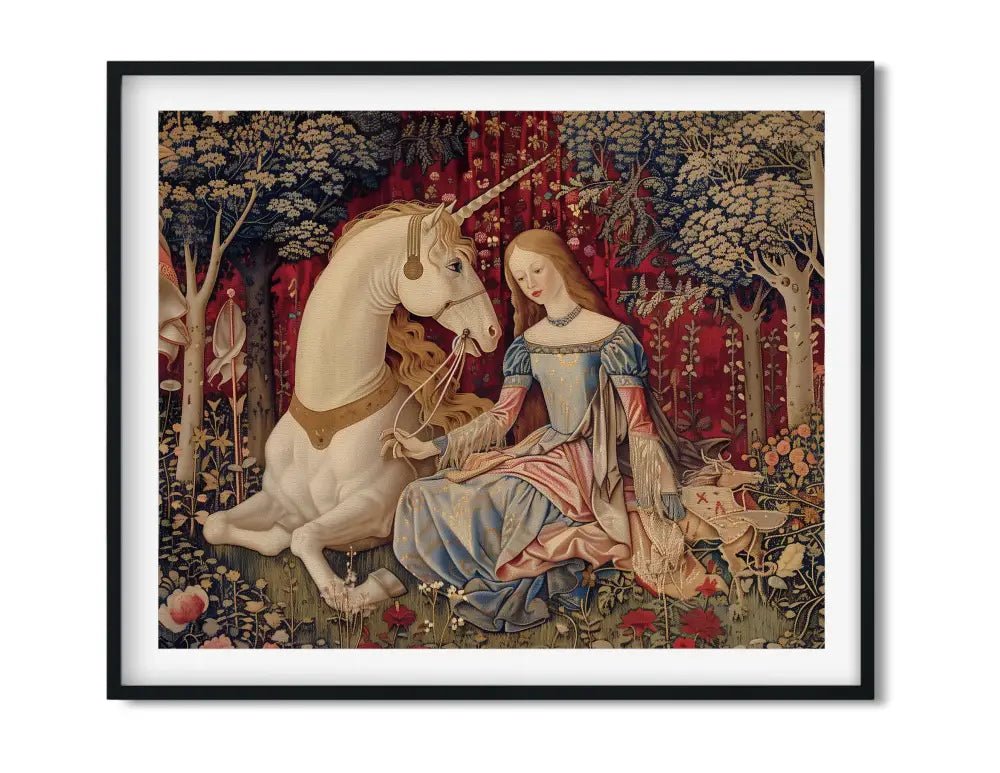 Medieval Lady With Unicorn Poster No Frame Art Print by My Store