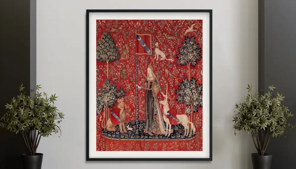 Medieval Maiden and Unicorn Touch Poster No Frame Art Print Unframed Wall Decor for Vintage Interiors by My Store