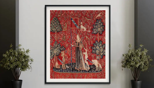 Medieval Maiden and Unicorn Touch Poster No Frame Art Print Unframed Wall Decor for Vintage Interiors by My Store