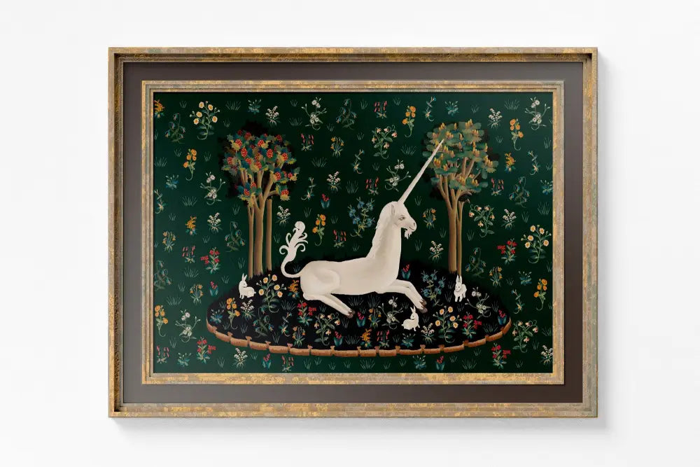 Medieval Unicorn Floral Tapestries On Green Background Elegant Whimsy Wall Decor Home Accent by My Store