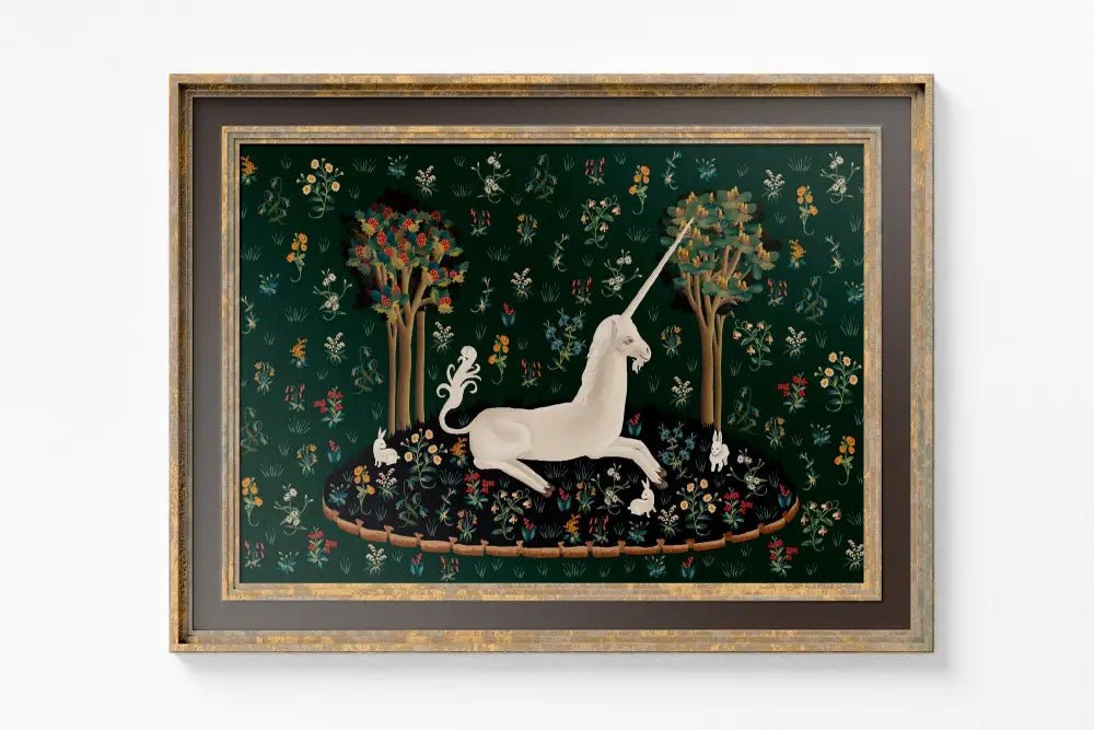 Medieval Unicorn Floral Tapestries On Green Background Elegant Whimsy Wall Decor Home Accent by My Store