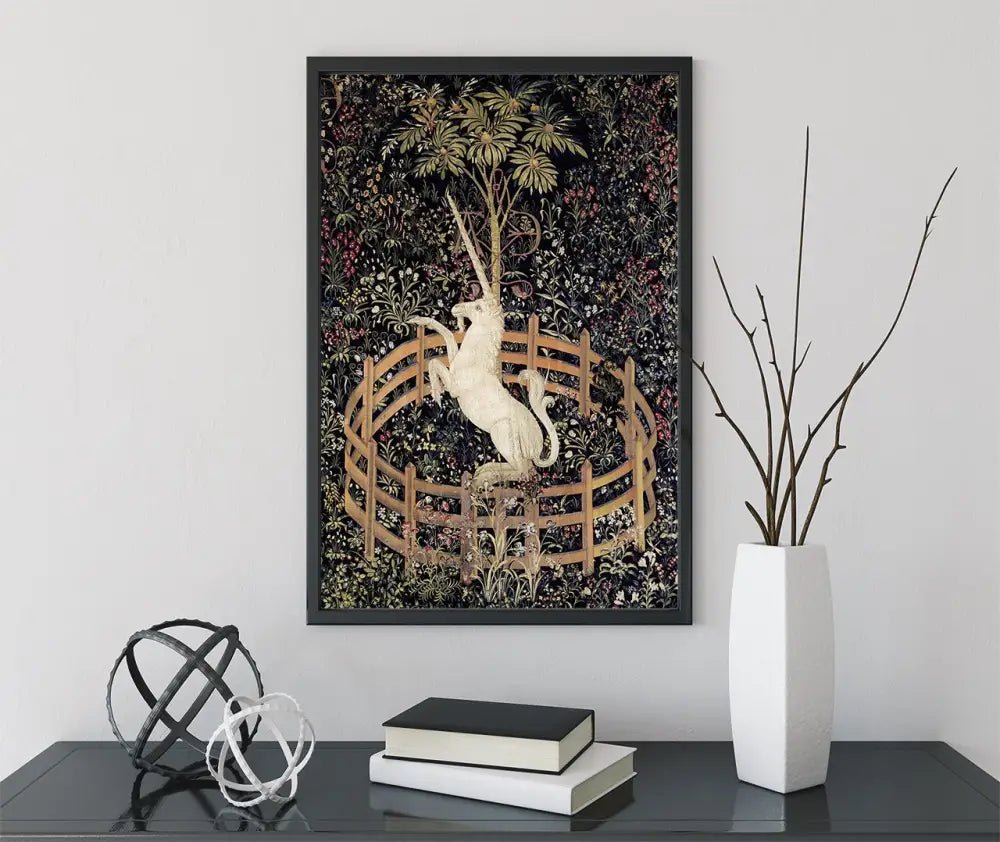 Medieval Unicorn Print Floral Tapestry Wall Art by My Store