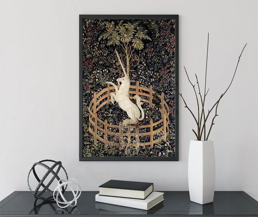 Medieval Unicorn Print Floral Tapestry Wall Art by My Store