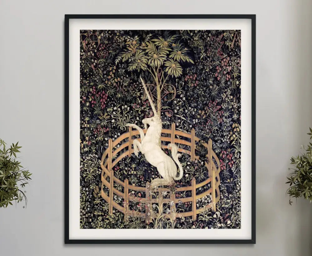 Medieval Unicorn Print Floral Tapestry Wall Art by My Store