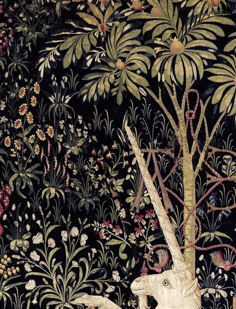 Medieval Unicorn Print Floral Tapestry Wall Art by My Store