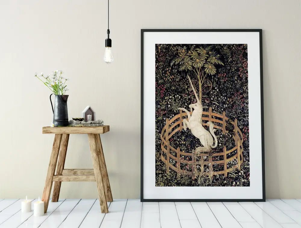 Medieval Unicorn Print Floral Tapestry Wall Art by My Store