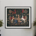Medieval Unicorn Print Taste Lady With Unicorn Art In Dark Green Flora 1500s Edition by My Store