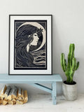 Moon Goddess Bohemian Art Print In Black And White On Premium Archival Matte Fine Art Paper Large Artwork by My Store