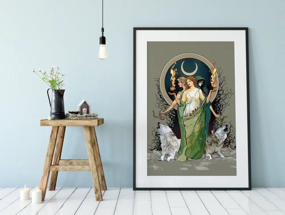 Moon Goddess Hecate Poster Painted Wiccan Tapestry No Frame Enchanted Wall Art For Mystical Decor by My Store