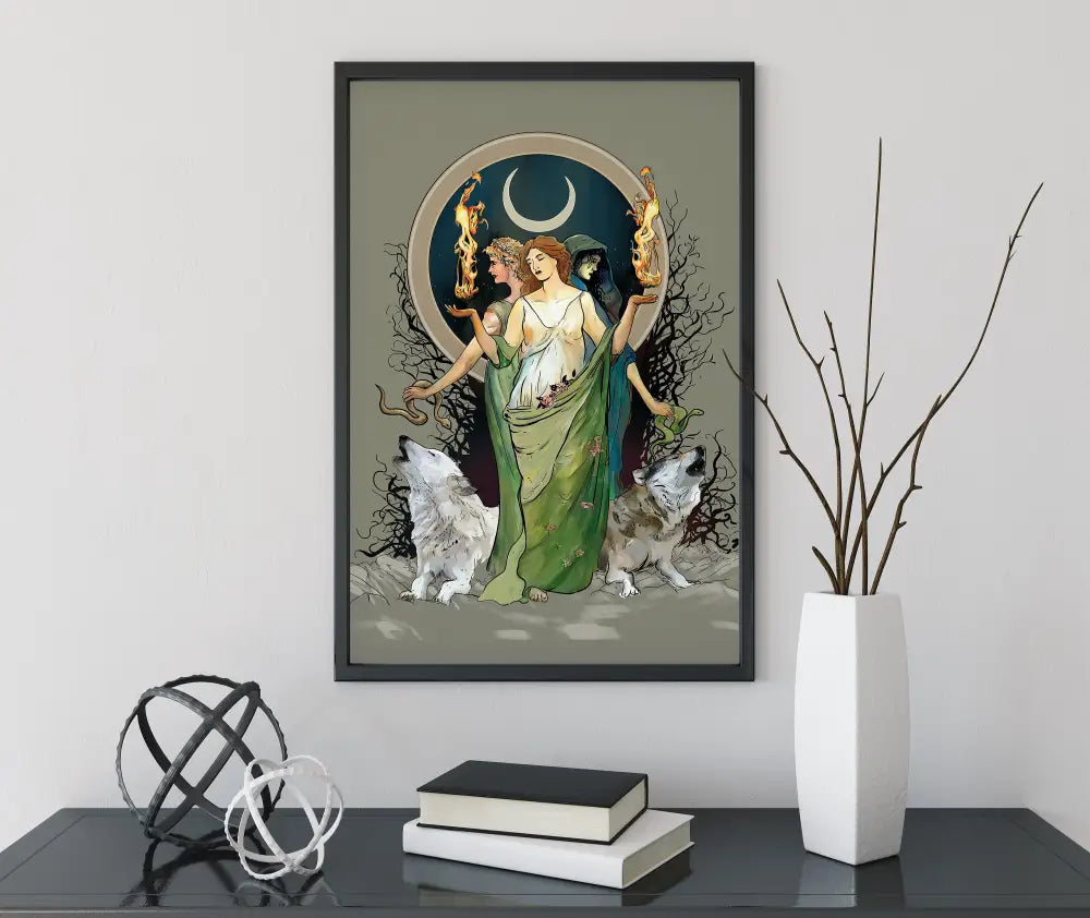 Moon Goddess Hecate Poster Painted Wiccan Tapestry No Frame Enchanted Wall Art For Mystical Decor by My Store