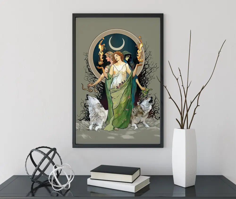 Moon Goddess Hecate Poster Painted Wiccan Tapestry No Frame Enchanted Wall Art For Mystical Decor by My Store