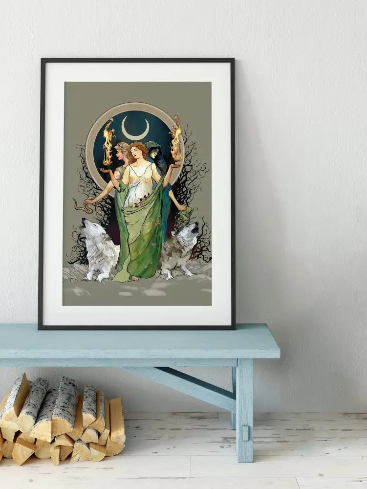 Moon Goddess Hecate Poster Painted Wiccan Tapestry No Frame Enchanted Wall Art For Mystical Decor by My Store