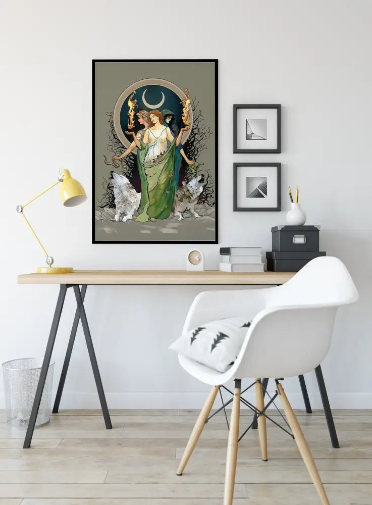 Moon Goddess Hecate Poster Painted Wiccan Tapestry No Frame Enchanted Wall Art For Mystical Decor by My Store