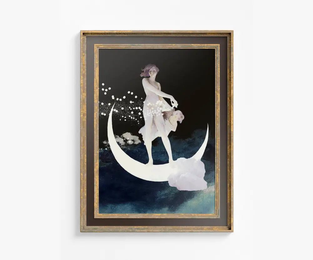 Moon Goddess Mother Art Print Spring Scattering Stars Enhanced Design by My Store