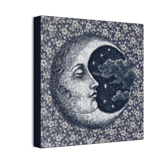 Moon Phase Canvas Wall Art, Celestial Home Decor, Night Sky Artwork, Floral Design Print, Gift for Dreamers - DesignBohemian