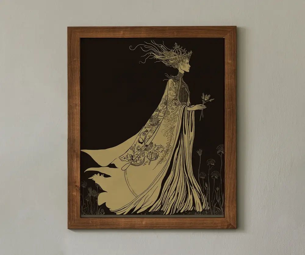Mother Earth Art Hand Drawn Print in Beige and Gold for Dark Academia Aesthetic Display by My Store