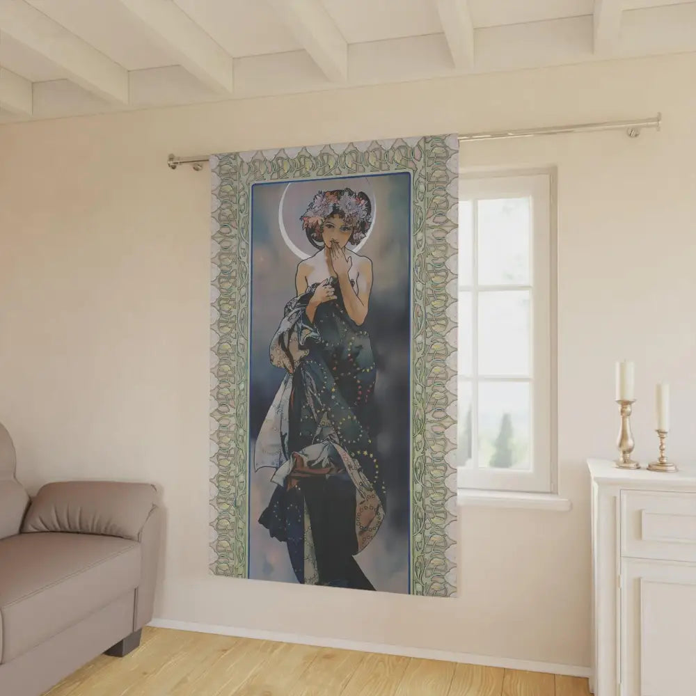 Mucha Curtain - Gypsy Curtain Door Panel Moon Goddess Curtains Nouveau Design Bohemian Art by DesignBohemian