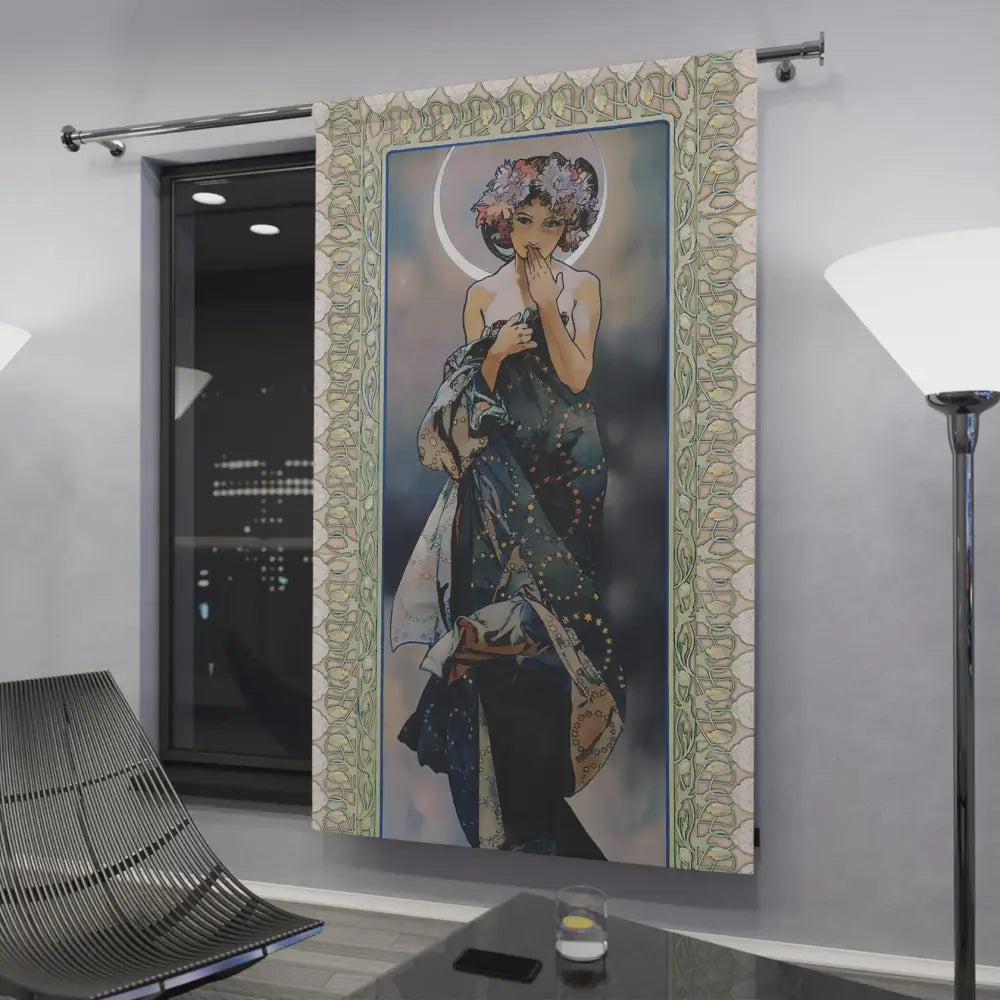 Mucha Curtain - Gypsy Curtain Door Panel Moon Goddess Curtains Nouveau Design Bohemian Art by DesignBohemian