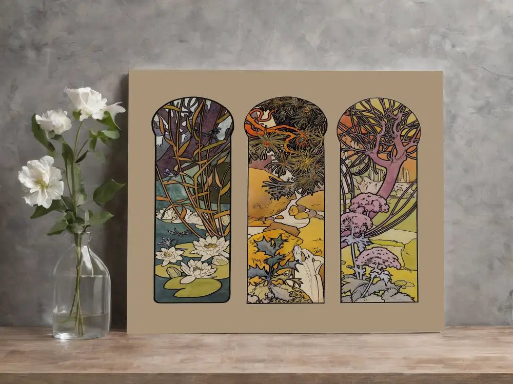 Mucha Floral Art Nouveau Stained Glass Print By Alphonse Mucha For Elegant Wall Decor by My Store