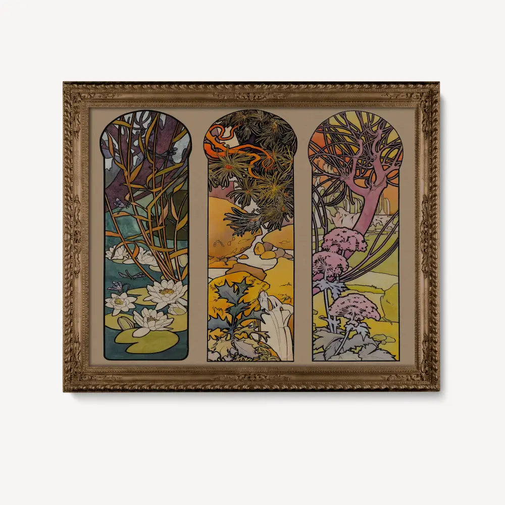Mucha Floral Art Nouveau Stained Glass Print By Alphonse Mucha For Elegant Wall Decor by My Store