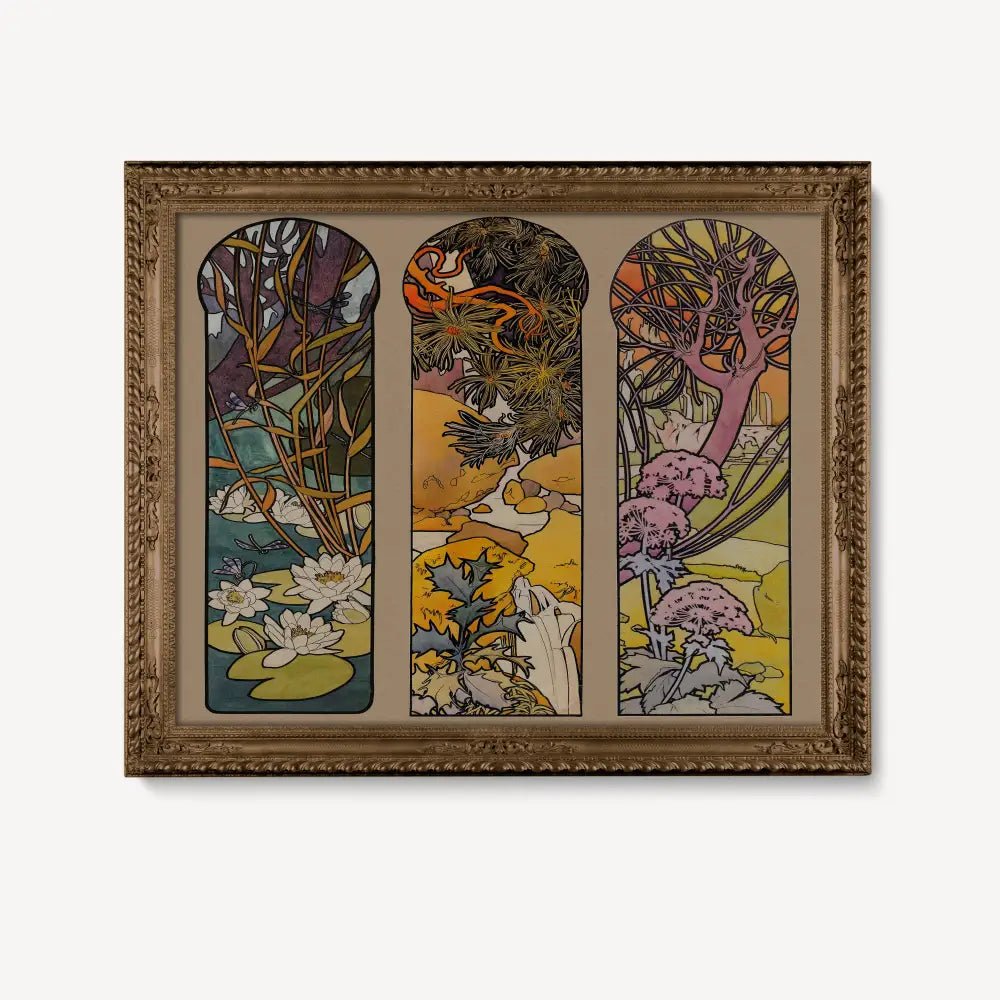 Mucha Floral Art Nouveau Stained Glass Print By Alphonse Mucha For Elegant Wall Decor by My Store