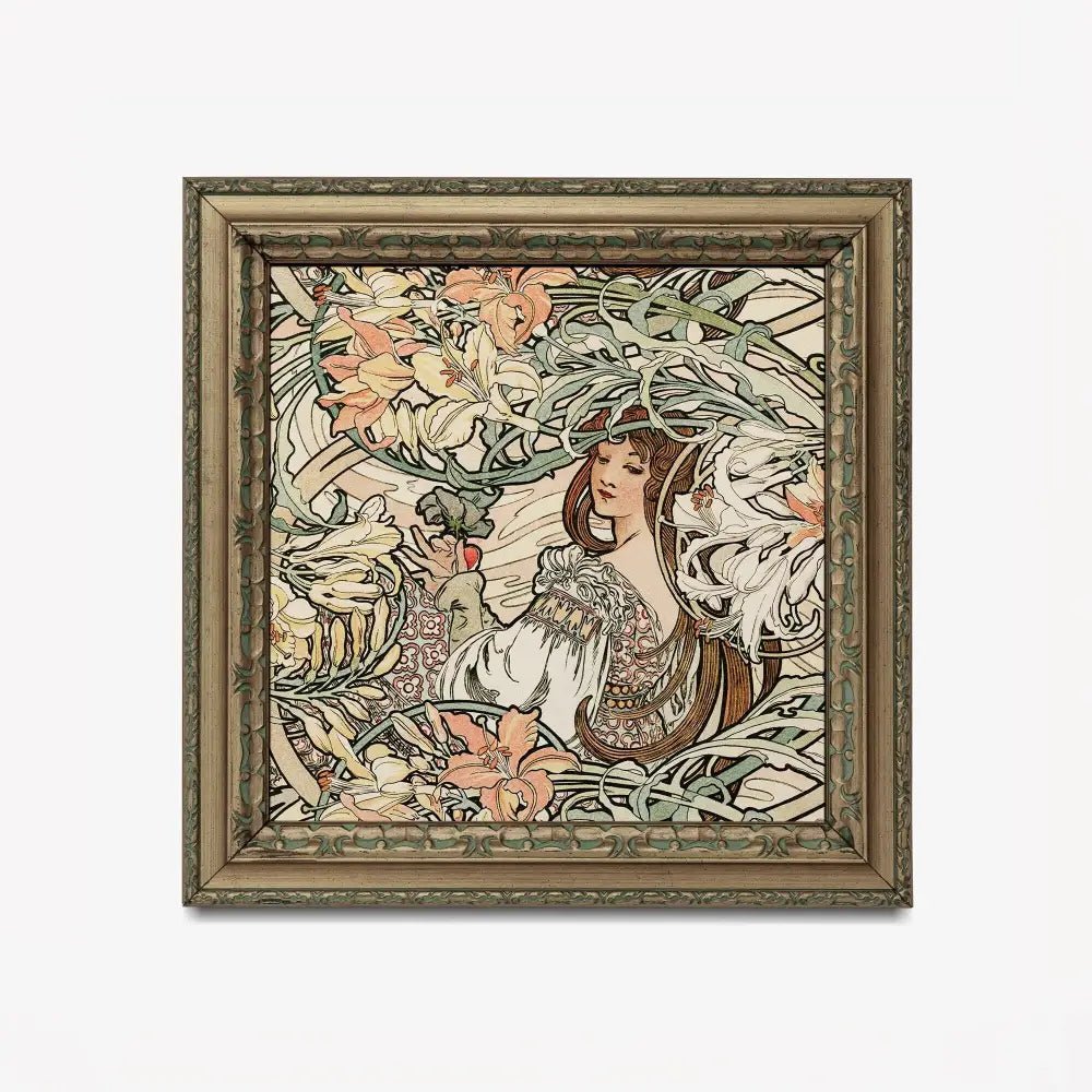 Mucha Goddess Floral Print Square Art Nouveau Painting For Elegant Home Decor And Giclee Quality Reproduction by My Store